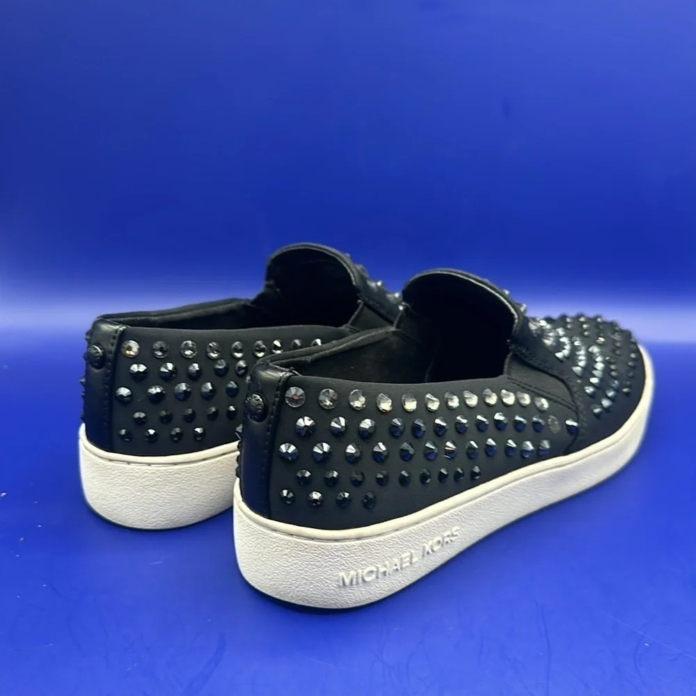 Michael Kors Keaton Sneakers Womens Sz 7M Black Black Crystal Rhinestone Slip On